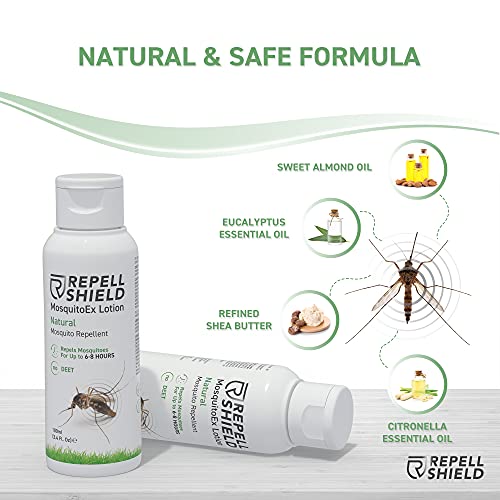 RepellShield Locion Antimosquitos Natural - Repelente Mosquitos Bebe, Anti Picaduras Insectos y Mosquito Tigre - Repelente Mosquitos Niños y Adultos - Alternativa a Pulsera Antimosquitos Niños, 100ml