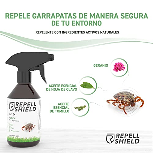 RepellShield Spray Repelente de Garrapatas - Antimosquitos Spray Natural - Repelente Pulgas Humanos, Garrapatas y Más Insectos - Repelente Mosquitos Spray y Garrapatas con Aceites Esenciales, 250 ml