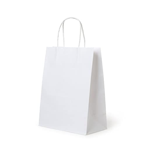 RESTAR 25PCS Bolsas de Papel con Asas, Bolsas Ppapel Kraft,Bolsas Papel Regalo para la Tienda de Comestibles para Hornear Compras Minoristas Boutique (Blanco, 25PCS,18*8*24CM)