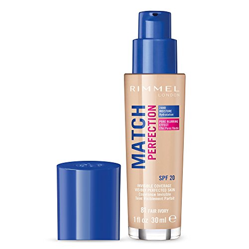 Rimmel London Match Perfection - Base líquida de larga duración, fórmula hidratante con tecnología Smart-tone y fórmula SPF 20, 81 Fair Ivory, 30 ml