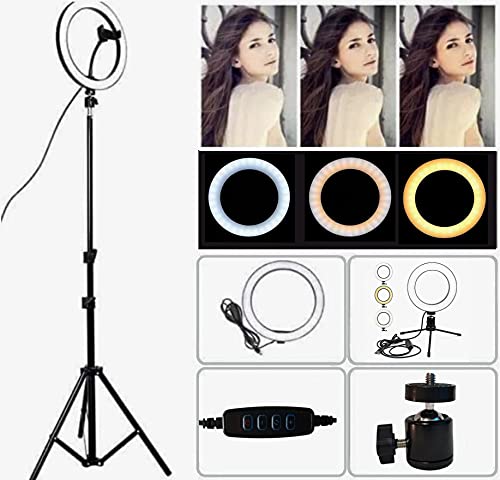 Ring Light Luz para Selfie 10 Pulgadas Soporte Triangular Luz de Anillo LED de 3 Modos de iluminación con 10 Brillo para Maquillaje fotografía Youtube y Video Selfie