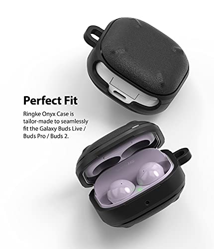 Ringke Onyx Case Compatible con Funda Samsung Galaxy Buds 2 (2021), Funda Galaxy Buds Pro (2021) y Funda Galaxy Buds Live (2020) Anti Huella Dactilar Antideslizante Carcasa con Mosquetón - Black