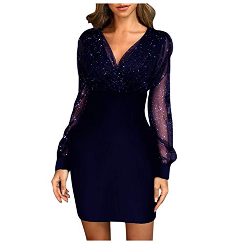 riou Vestidos de Fiesta para Mujer 2019 Verano Sexy Lentejuelas Bodycon Negro Retro Elegante Vestido de Fiesta Club Mini Vestido Falda Casual Todos los días