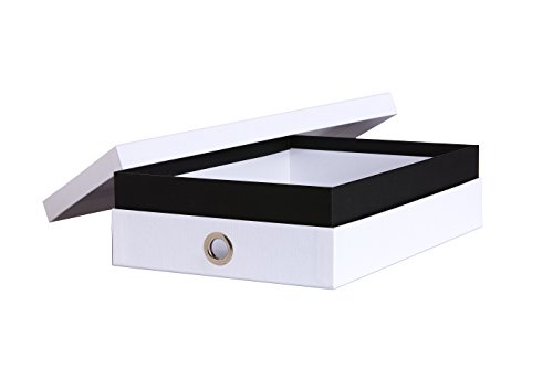 Ritter Design - Caja de almacenamiento de primera calidad con tapa, forrada por papel de referencia, apta para DIN A4, fabricada en Alemania, color blanco y negro