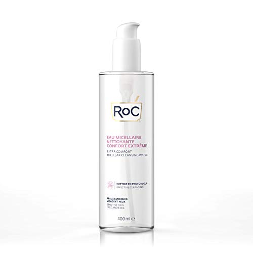 RoC - Agua Limpiadora Micelar Extraconfort - Piel, Rostro y Ojos Sensibles - Limpieza Eficaz - Minimiza los Riesgos de Alergia - 400 ml