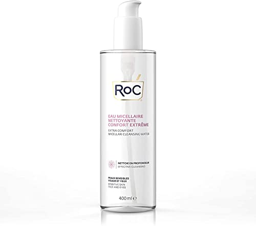 RoC - Agua Limpiadora Micelar Extraconfort - Piel, Rostro y Ojos Sensibles - Limpieza Eficaz - Minimiza los Riesgos de Alergia - 400 ml