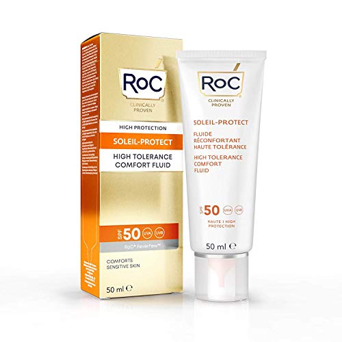 RoC - Soleil-Protect Fluido Confort de Alta Tolerancia SPF 50 - Crema Hidratante Facial - Protector Solar Hipoalergénico - Piel Sensible - 50 ml