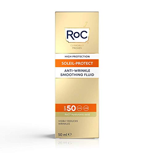 RoC - Soleil-Protect Fluido Suavizante Antiarrugas SPF 50 - Crema Hidratante Facial - Reduce las Arrugas - Protector solar - 50 ml