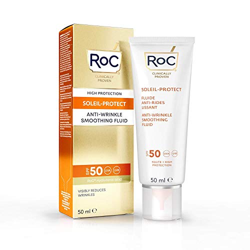 RoC - Soleil-Protect Fluido Suavizante Antiarrugas SPF 50 - Crema Hidratante Facial - Reduce las Arrugas - Protector solar - 50 ml