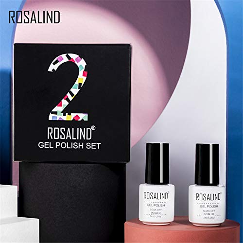 ROSALIND 2pcs Esmaltes Semipermanentes de Uñas en Gel UV LED, Kit de Esmaltes de Uñas de Negro Blanco Rosa Desnudo 7ml (Set18)