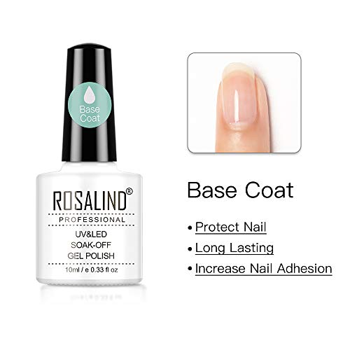 ROSALIND Esmaltes Semipermanentes Base y Top Coat y Matte y Primer de Uñas en Gel UV LED, 4pcs Kit de Esmaltes de Uñas 10ml