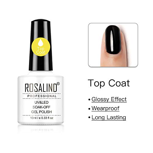 ROSALIND Esmaltes Semipermanentes Base y Top Coat y Matte y Primer de Uñas en Gel UV LED, 4pcs Kit de Esmaltes de Uñas 10ml