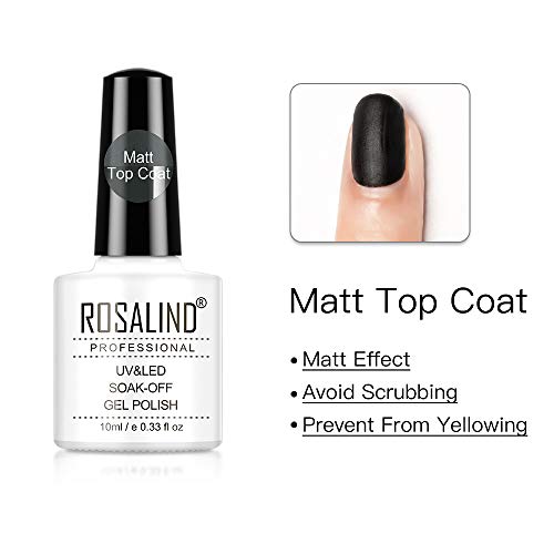 ROSALIND Esmaltes Semipermanentes Base y Top Coat y Matte y Primer de Uñas en Gel UV LED, 4pcs Kit de Esmaltes de Uñas 10ml