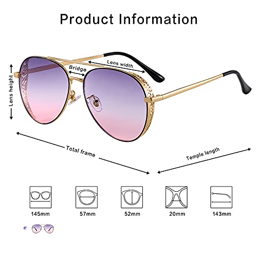 ROSA&ROSE Gafas de Sol Mujer Marco de Metal Gafas de Sol UV 400 Protection