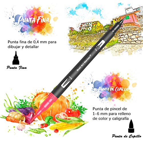 Rotuladores Lettering BOIROS 120 Colores Rotuladores Punta Pincel Rotuladores de Doble Punta Brush Pen, Rotuladores Profesionales, Marcadores Para Dibujos, Caligrafía, Colorear, Rotulador Permanente