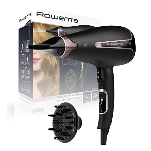 Rowenta Premium Care Silence CV7920 - Secador de pelo profesional 2300W motor AC, sistema iónico, Cashmere Keratin y aceite Argán, 3 ajustes temperatura y 2 velocidades, golpe frío y accesorios