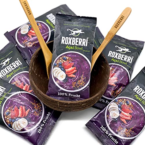 ROXBERRI® Acai Bowl Set - 15 x 150g Acaí pure + Coco Bowl - 15 paquetes de batido de bayas de Acai - Superfood de Brasil - preparación más rápida que el polvo de Acai