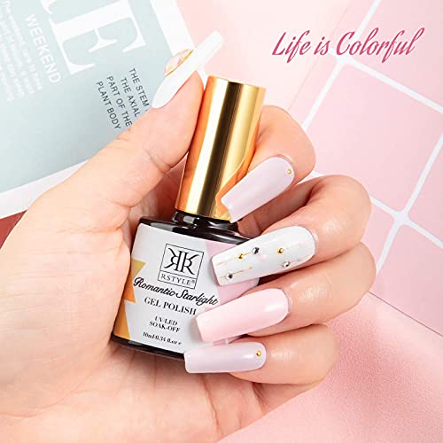 RSTYLE Esmaltes Permanentes para Uñasen Gel UV LED, 6 Colores 10ml Kit de Esmaltes de Uñas Gel Soak Off para Manicura (Blanco rosa)