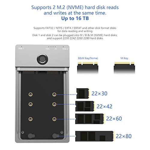 Rytaki Bases de conexión para SSD M.2 PCIe NVME SSD, USB Tipo C 3.1 Gen2, Carcasa de Unidad de Estado sólido Compatible con función de clon/duplicador sin conexión USB 3.1 Gen 2 con hasta 10 Gbps