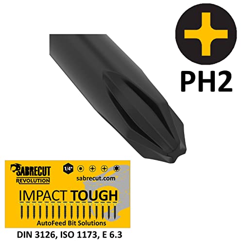 SabreCut AFSC130MPH2_3 130 mm PH2 para Makita DFS250 DFS452 199155-7 - Destornillador para paneles de yeso con un solo extremo Phillips No.2 de alta resistencia