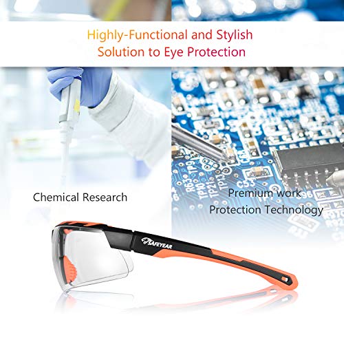 Safeyear Gafas protectoras antiarañazos SG016OR Protección UV Gafas de sol de seguridad tintadas para sitios para hombres y mujeres, Protección ocular Gafas de trabajo para laboratorio, Adultos DIY