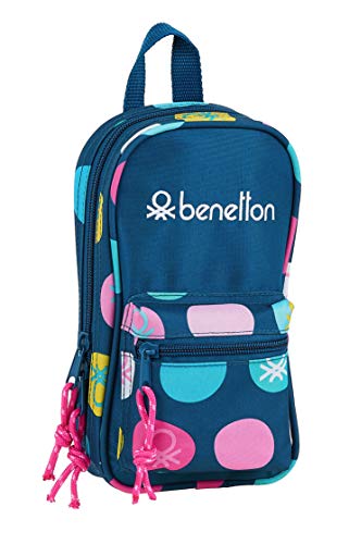 Safta 412050747 Plumier mochila 4 estuches llenos, 33 piezas, escolar Benetton, Azul (Topos Marino)