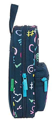 Safta 412151747 Plumier mochila 4 estuches llenos, 33 piezas, escolar UCB Benetton, Azul Marino/Multicolor