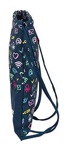 Safta 612151196 Saco mochila plano cuerdas UCB Benetton, azul marino/multicolor, 35cm x 40cm