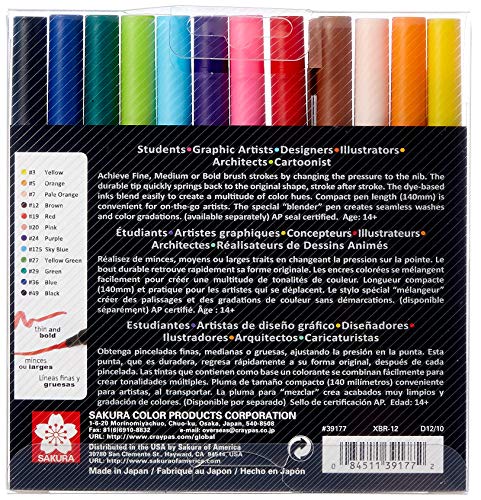 Sakura KOI Coloring Brush Set 12 - Pack de 12 rotuladores, Punta pincel