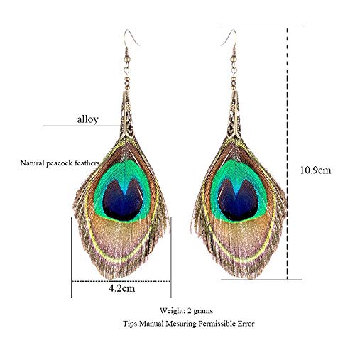 SALAN Pendientes Mujeres Grandes Largo Pavo Real Pavo Real Bohemio Bohemio Ethnic Trendy Drop Hanging Drop Pendiente para Joyería De Fiesta De Boda