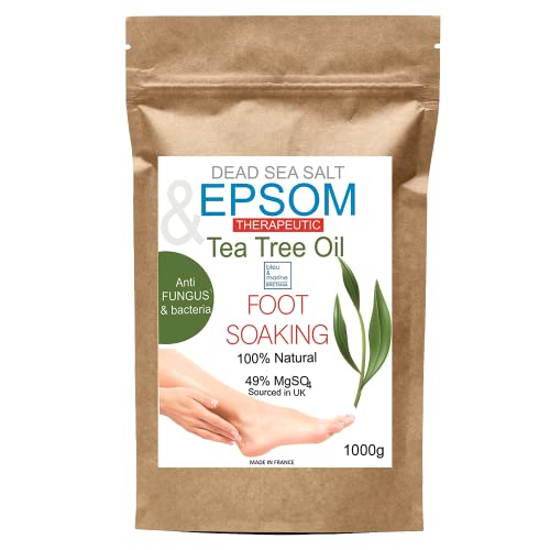 Sales Epsom del Mar Muerto. Fuente Concentrada de Magnesio para Baño. Spa, Cuidado Personal. Cuidado de Pies, Alivio de Piernas y Pies Cansados, Exfoliante del Mar Muerto, Baño Relajante - 1000g