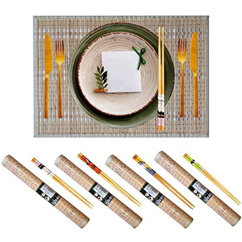 Salvamanteles Individuales, Juego de 4 Salvamanteles Individuales con Palillos Japoneses de Bambú Natural Resistentes al Calor Lavables y Antideslizantes (Beige)