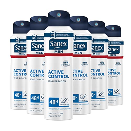 Sanex Men Active Control, Desodorante Spray, Desodorante Hombre - Pack 6 uds x 200 ml