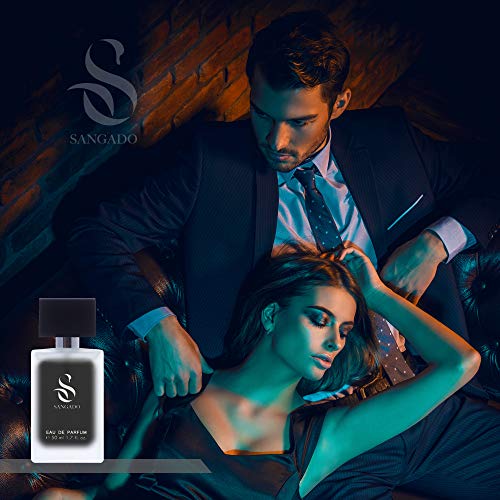 SANGADO Negro Exótico Perfume Unisex, Larga Duración de 8-10 horas, Olor Lujoso, Amaderada Aromática, Francesas Finas, Extra Concentrado (Eau de Parfum), Spray de 50 ml, Hipnótico, Un Gran Regalo