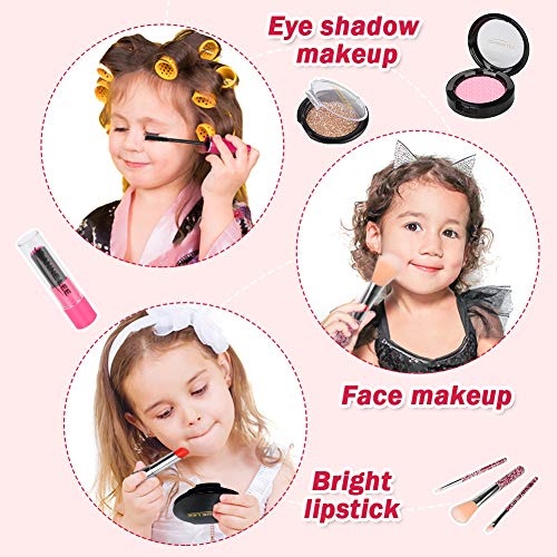 Sanlebi 22 Piezas Set de Maquillaje Falso para Niñas, Plástico Maletin Maquillaje Niñas, Juego de rol Regalo de Princesa para Niñas 3 Años (No es Maquillaje Real)