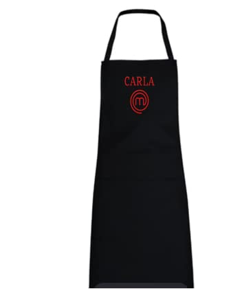 SAQUITOMAGICO Delantal Oficial Masterchef Personalizado con tu Nombre Bordado.Producto con Licencia Oficial (negro personalizado)