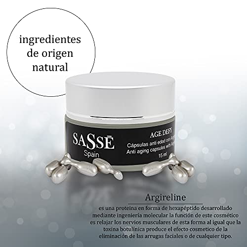 SASSÉ AGE DEFY, Cápsulas Anti Edad con Argineline. Antiarrugas, Antiedad, Efecto Botox. Producto Vegano. SASSE. Cosmética Natural fabricada en España. Premios Innovación, Trayectoria e I+D