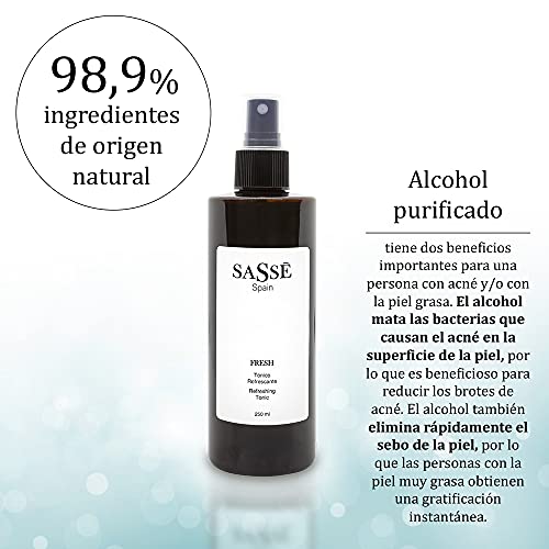 SASSÉ FRESH, Tónico facial REFRESCANTE. Limpia, Revitaliza. Astringente. Producto Vegano. SASSE. Cosmética Natural fabricada en España. Premios Innovación, Trayectoria e I+D