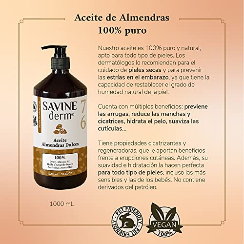 SAVINE DERM ACEITE DE ALMENDRAS DULCES PREMIUM Antiestrías para Embarazadas - 100% PURO y NATURAL/Previene las Estrías del Embarazo y Cicatrices/ Prensado Frío | Pieles secas y sensibles