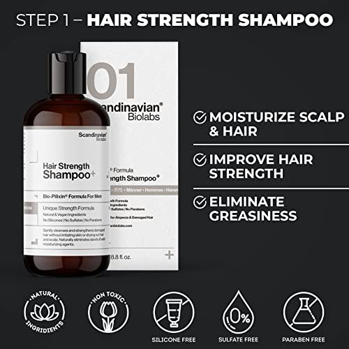 Scandinavian Biolabs | Champú Hair Strength y suero Hair Growth para hombres | Fórmula totalmente natural para fortalecer el cabello con una limpieza suave | Hidrata el cuero cabelludo y el cabello