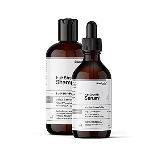 Scandinavian Biolabs | Champú Hair Strength y suero Hair Growth para hombres | Fórmula totalmente natural para fortalecer el cabello con una limpieza suave | Hidrata el cuero cabelludo y el cabello