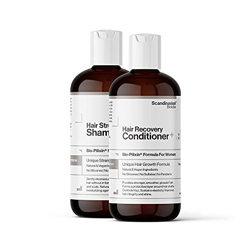 Scandinavian Biolabs Hair Strength Shampoo and Hair Recovery Conditioner for Women | All-Natural Formula to Strength Hair with a Gentle Cleanse | Moisturize Scalp & Hair, Eliminate Greasiness,