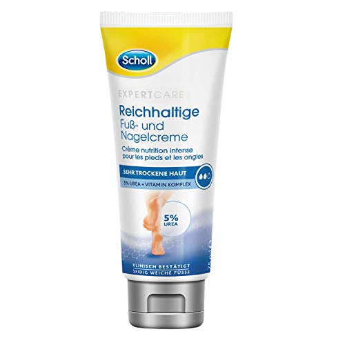 Scholl Crema rica para pies y uñas - Crema hidratante para pies y uñas de los pies estresados - Con complejo de urea y vitaminas - 1 x 75 ml