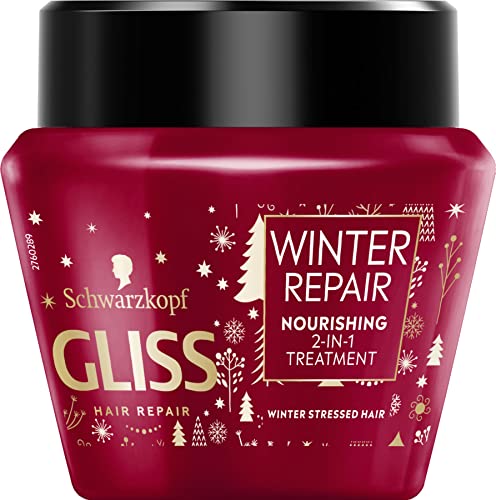 Schwarzkopf Edición Limitada Gliss Neceser Winter Repair - Champú 250ml - Acondicionador Exprés 200ml - Mascarilla 30ml - Protege El Cabello En Invierno, color Rojo