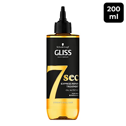 Schwarzkopf Gliss 7 Seconds Express Tratamiento de reparación del cabello, aceite nutritivo, mascarilla instantánea para cabello opaco y seco, 200 ml