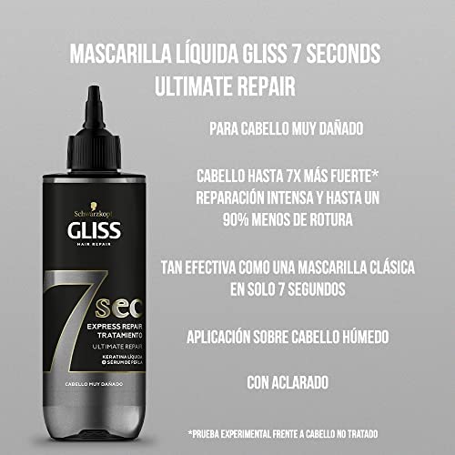 Schwarzkopf Gliss - Tratamiento Capilar Fluido Express 7 Segundos con Aclarado, Ultimate Repair, 200 ml, para un Brillo y Reparación Intensa, tan potente como una Mascarilla en solo 7 segundos