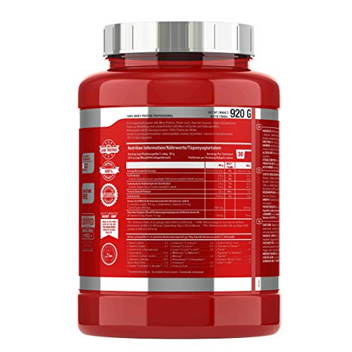 Scitec Nutrition 100% Whey Protein Professional con aminoácidos clave y enzimas digestivas adicionales, sin gluten, 920 g, Vainilla