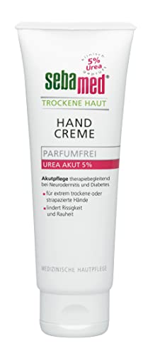 Sebamed Crema de manos de urea Akut 5% sin perfume, 75 ml, cuida las manos extremadamente secas y dañadas, alivia el agrietamiento y la rugosidad.