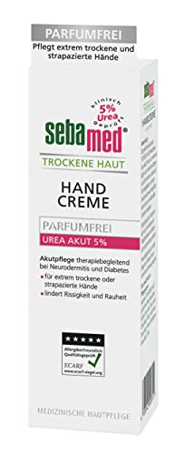 Sebamed Crema de manos de urea Akut 5% sin perfume, 75 ml, cuida las manos extremadamente secas y dañadas, alivia el agrietamiento y la rugosidad.