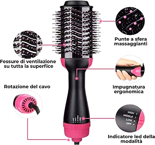 Secador de Pelo 3 en 1 Cepillo de Aire Caliente Cepillo Multifunción para Secador Peine de Aire Caliente para Todos Tipos de Cabello